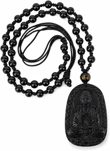 Vista 9 de Obsidian Guardian Buddha Amulet - Zodiac Feng Shui Necklace, symbolizing wisdom and wealth Perro negro y cerdo