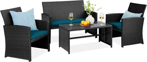 Vista 9 de Best Choice Products Juego de muebles de conversación de patio de mimbre al aire libre de 4 piezas para patio trasero con mesa de café, cojines