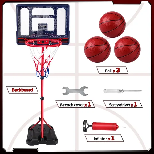Vista 9 de Aro de baloncesto para niños de 3, 4, 5, 6, 7, 8 años, portería de baloncesto electrónico con soporte ajustable, 7 luces LED y marcador, juguete