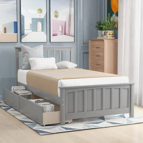 Vista 11 de Harper & Bright Designs Marco de cama de plataforma de bambú de tamaño matrimonial, cama de plataforma de madera de bajo perfil con cabecero, sin