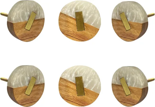 Vista 22 de Perilla Home Juego de 6 pomos de puerta de madera - Pomos decorativos ovalados con incrustación para puerta con mango, elegante adición