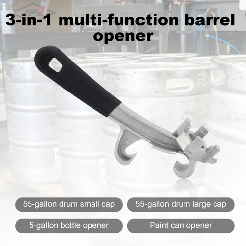 Vista 4 de Llave Bung, llave de bola 3 en 1 de acero al carbono con cubierta antideslizante, abridor de tapa de cubo, llave de barril multifuncional