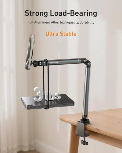Vista 6 de TELESIN Soporte magnético para teléfono para escritorio y cama, fuerte magnético, soporte para tableta con brazo largo, base de rotación ajustable