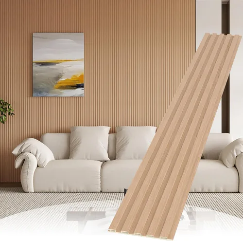 Vista 10 de WPC - Paneles de pared con listones, paquete de 8 paneles de pared 3D WPC de madera, paneles acústicos para decoración de pared interior, sala