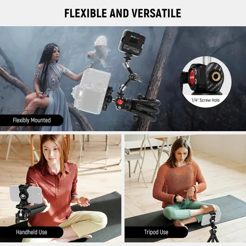 Vista 5 de NEEWER Trípode para cámara con control remoto, mini trípode flexible para teléfono con adaptador de montaje de cámara de acción, soporte oculto