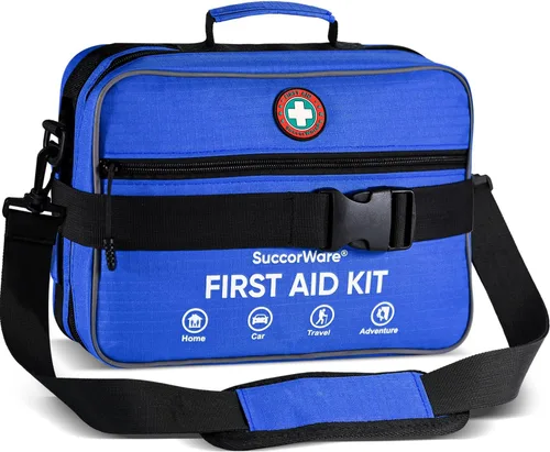 Vista 10 de Kit profesional de primeros auxilios grande de 435 piezas, incluye gasa comprimida, compartimentos, kit médico de emergencia para el hogar, camping