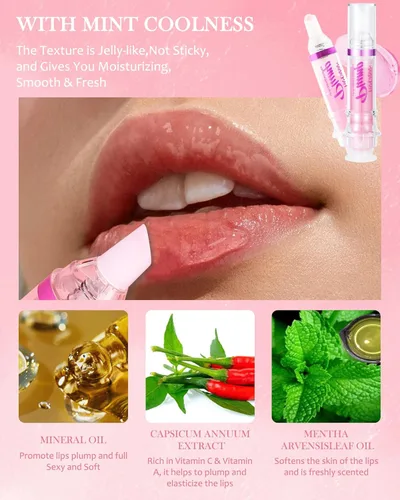 Vista 3 de Refuerzo de labios, 2 colores, aceite para rellenar los labios, brillo de labios, regordete y pout labial hidratante para labios, efecto regordete