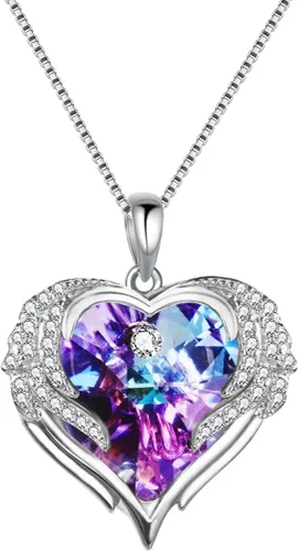KSang 925 Silver Heart Necklace for Women, Dainty Heart Crystal Pendant Necklace with Box Packaging as Birthday Christmas Gift for Wife, Daughter,