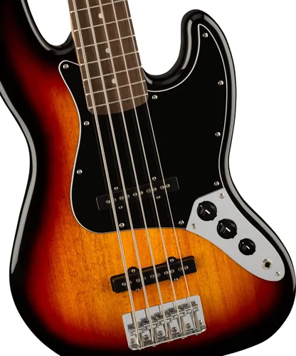 Vista 3 de Squier Affinity Series Jazz Bass de 5 cuerdas, 3 colores Sunburst, diapasón de laurel