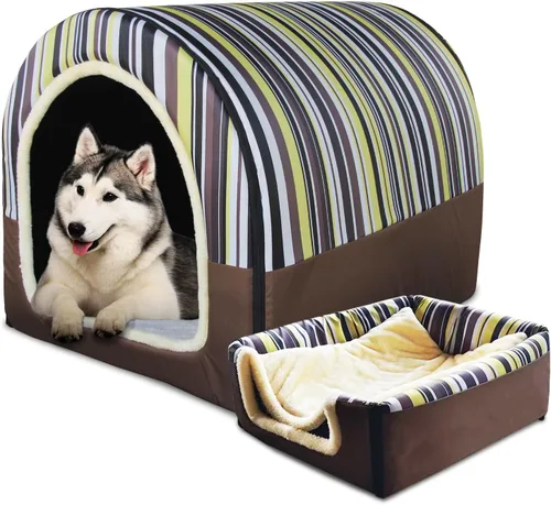 Vista 31 de Cama para Perros, 2 Maneras de Usar, Casa para Mascotas de Interior con Alfombrilla Esponjosa, Funda Extraíble y Lavable, Casa a Prueba