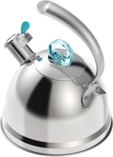Vista 11 de Tetera Harriet para estufa, tetera de té silbante de 2.5 cuartos de galón de acero inoxidable, base de 3 capas, mango ergonómico único, incluye