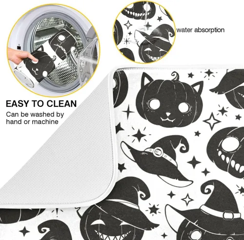 Vista 3 de Halloween Scary Face Dish Drying Mat Washnable Absorbent Dish Drying Pad For Kitchen Counter Mat Under Dish Drainer Tapete Para Cocina 16'' x 18