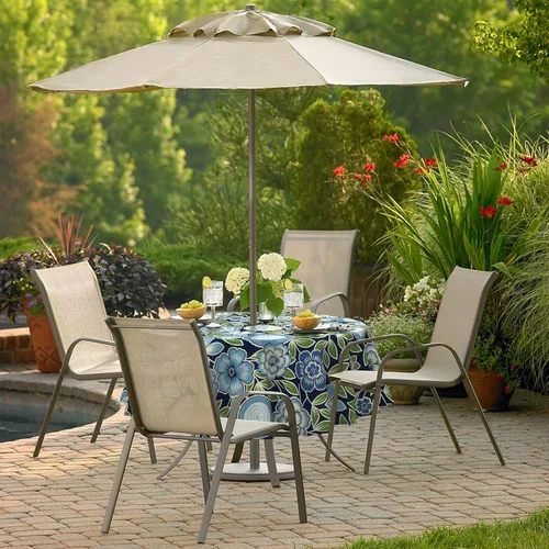 Vista 6 de Outdoor/Indoor Round Tablecloth with Umbrella Hole Zipper, Decorative Circular Table Cover for Home Garden, 60 Inch, Azure Bloom