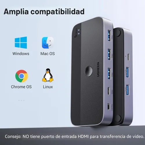 Vista 7 de UGREEN Conmutador USB 3.0 2 computadoras que comparten dispositivos USB C y A, conmutador USB de 4 puertos para compartir teclado y mouse