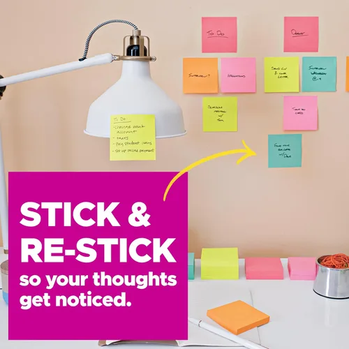 Vista 4 de Post-it Super Sticky Notes, 12 Sticky Note Pads, 3 x 3 in., Ideal for Organization in Your Dorm, Home or Office, Energy Boost Collection
