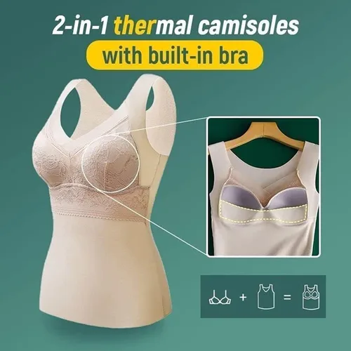 Vista 4 de Ropa interior térmica 2 en 1 con brasier incorporado, alta elasticidad, camiseta sin mangas integrada para mujer Negro