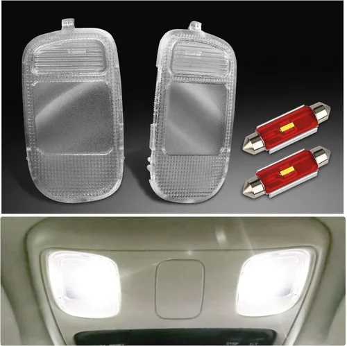 Cubierta de luz de cúpula de mapa interior, consola superior con bombillas LED blancas compatible con Dodge Ram 1500 2500 3500 2002-2009