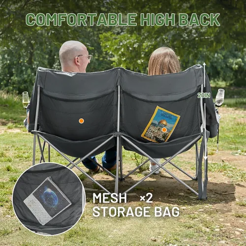 Vista 5 de Timber Ridge Silla de Campamento Doble, Sofá de Campamento Plegable para Exteriores de Servicio Pesado, Sillas de Campamento Tipo Loveseat Perfectas