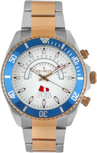 Vista 4 de Peugeot Reloj calendario circular de oro rosa y acero inoxidable para hombre, Dorado, azul