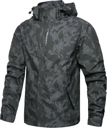 Vista 7 de Chaqueta impermeable ligera para hombre, chaqueta impermeable con capucha para exteriores, senderismo, cortavientos