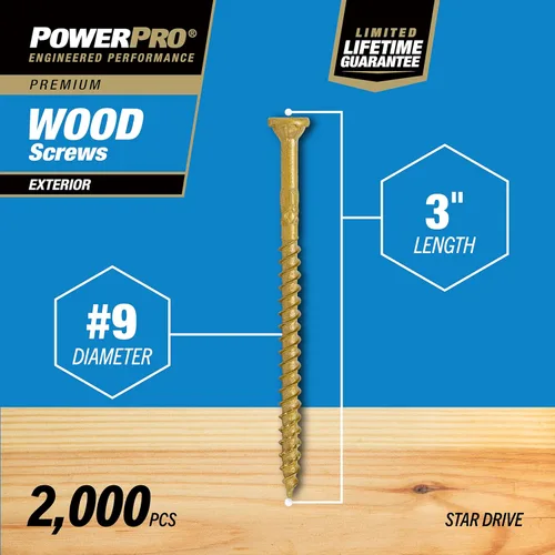 Vista 5 de Power Pro Tornillos de madera para exteriores de alta calidad, tornillos de cubierta multiusos #9 x 3 pulgadas para proyectos al aire libre, broca