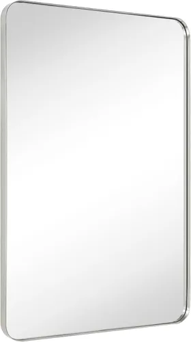 Vista 2 de TEHOME Espejo de baño rectangular redondeado de níquel cepillado de 20 x 30 pulgadas, color plateado cepillado de 30 x 20 pulgadas, espejo