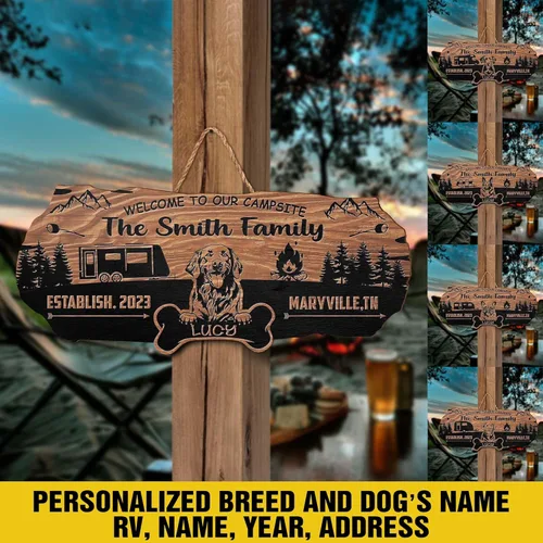 Vista 3 de V VIBEPY Letrero de madera para acampar personalizado, letrero de caravana, decoraciones de campamento, letrero de madera de 8, 12, 18 pulgadas