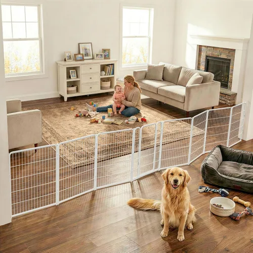 Vista 40 de FXW Puerta para perros extra ancha diseñada para uso en interiores, ancho ajustable de hasta 137 pulgadas de ancho