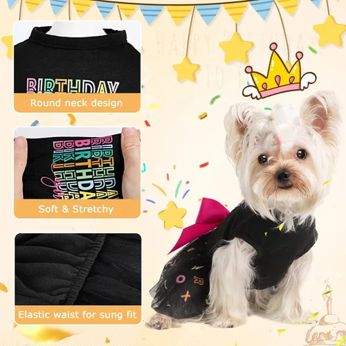 Vista 2 de Vestido de cumpleaños para perro, ropa de primavera para perros pequeños, hembra, cachorro, princesa, tutú, lindo vestido de tul para perro