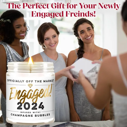 Vista 5 de WAX & WIT Velas de compromiso 2024, regalos para parejas, perfumadas con burbujas de champán, parejas recién comprometidas, despedida de soltera