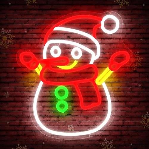 Letrero de Neón de Muñeco de Nieve Navideño Regulable Letreros de Neón Navideños para Decoración de Pared Letreros de Neón LED Letrero Luminoso para