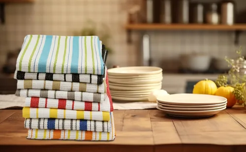 Vista 4 de Manualidad en algodón: paquete de 4 toallas de cocina de algodón extra grandes, 20 x 30, 100% puro algodón, patrón de rayas cuadro rejilla, práctico