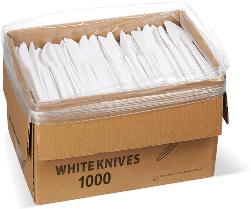 Vista 6 de 1,000 cuchillos desechables de plástico a granel negro de peso medio cubiertos desechables de plástico
