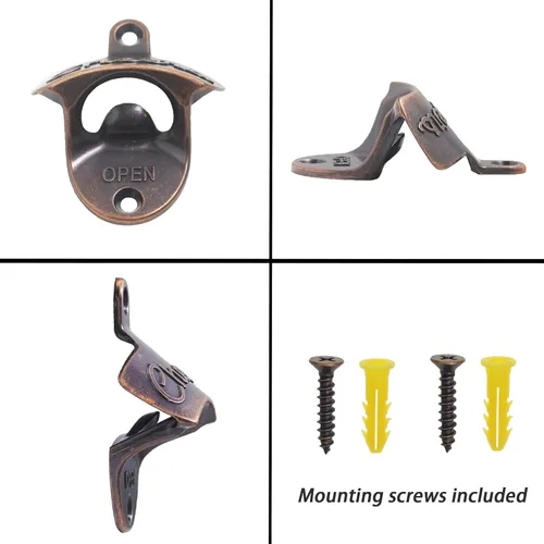 Vista 6 de 24 piezas de abrebotellas montado en la pared, a granel, estilo antiguo, abridor de tapas de cerveza, tornillo en madera, mesa de bricolaje