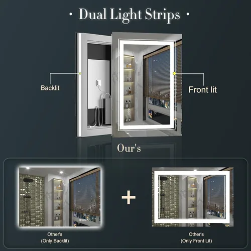 Vista 3 de Espejo de baño LED de 24 x 32 pulgadas con luces, espejo frontal y retroiluminado para baño, espejo de tocador de baño iluminado para pared