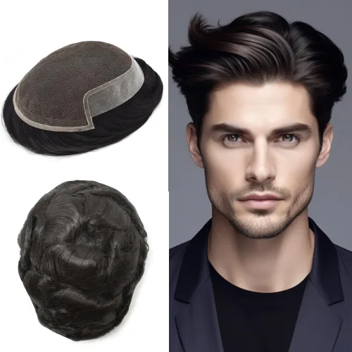 Vista 120 de Toupee - Sistema de cabello humano no quirúrgico para hombres Toupee indetectable de encaje para hombres, extensiones de cabello gris 100% cabello