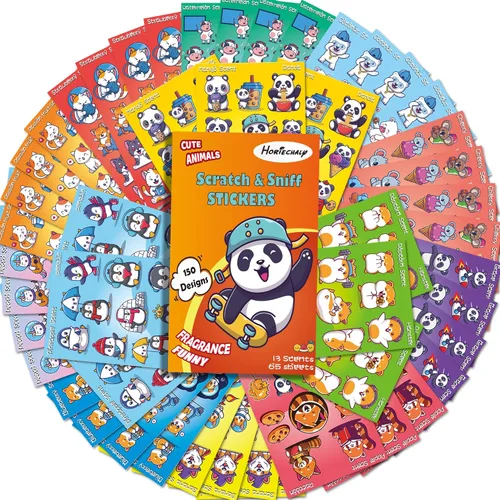 Vista 14 de HORIECHALY Calcomanías para rascar y oler para niños, Calcomanías olorosas 85 hojas 17 aromas, más de 1600 diseños perfumados con bonitos patrones