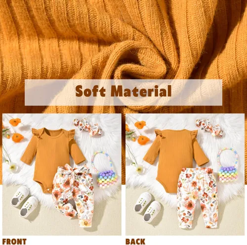 Vista 4 de Aalizzwell Conjunto de mameluco acanalado para bebé recién nacido prematuro para otoño e invierno