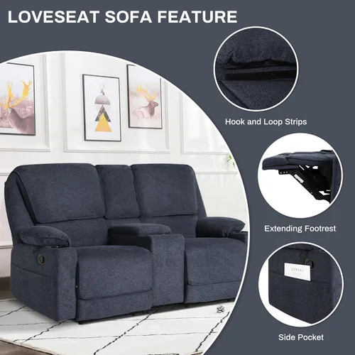 Vista 53 de KIGOTY Juego de 2 muebles de sala de estar, el juego de sofá reclinable incluye sofá reclinable reclinable y silla reclinable de masaje, juego