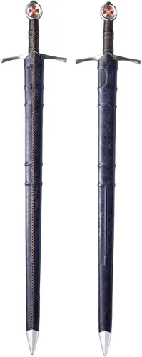 Vista 3 de Espada larga medieval de 45 pulgadas, caballero templario, armado, para adultos, espadas bastardas de acero metálico con funda