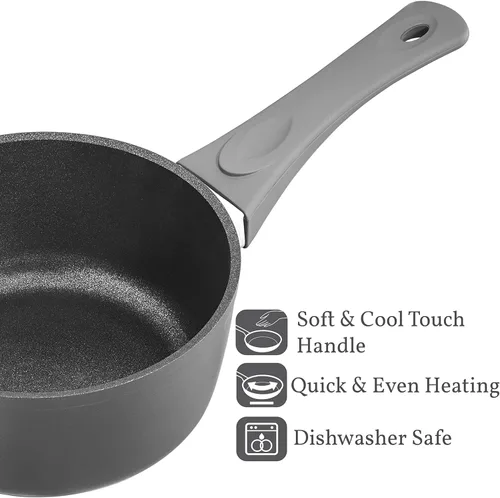 Vista 4 de Saflon Sartén antiadherente de titanio de 3 cuartos de galón con tapa de vidrio de aluminio forjado con revestimiento libre de PFOA