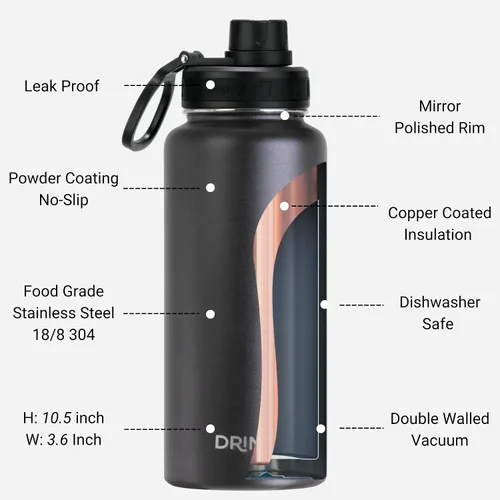 Vista 6 de DRINCO Botella de agua de acero inoxidable con tapa de boquilla, aislada al vacío, botella de agua de doble pared, bandera de Estados Unidos 30oz US