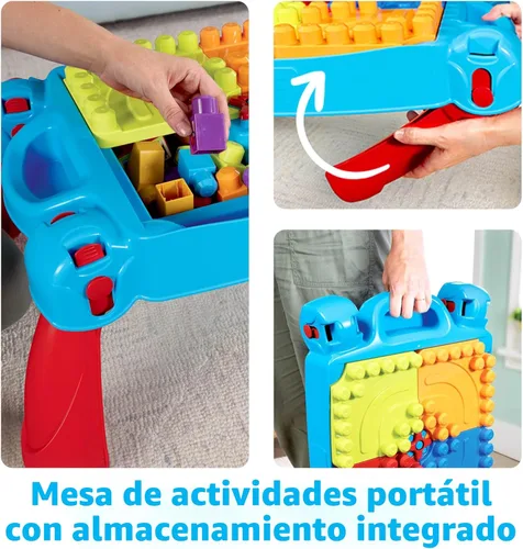 Vista 4 de MEGA BLOKS First Builders - Juguetes de bloques para niños pequeños, mesa de actividad portátil "Construye y Aprende" con 30 piezas y almacenamiento