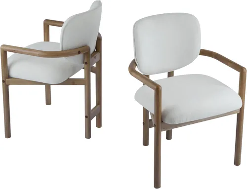 Vista 10 de Dining Chairs Set of 2 Upholstered Arm Chairs, Rubber Wood Accent Chairs for Dining Table, Desk Chair and Table & Chair Sets, 300 LBS Weight Beige