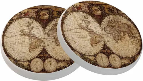 oFloral Map - Juego de 2 posavasos náuticos para bebidas, diseño histórico del mundo histórico, vintage, para decoración del hogar, 4 pulgadas