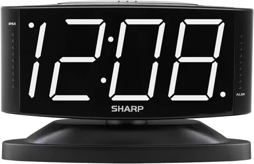 Vista 9 de Sharp Reloj despertador digital LED para el hogar, base giratoria, alimentación de toma, operación simple, alarma, repetición, atenuador de brillo