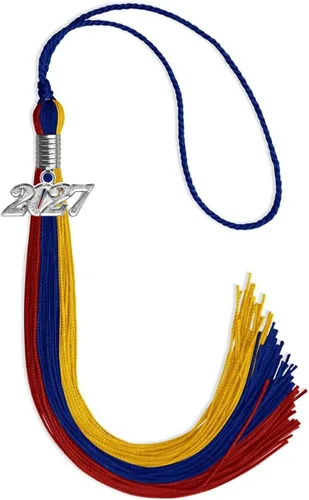 Vista 50 de Endea Graduation Borla de triple color con gota de fecha plateada (negro/dorado/granate, 2020)