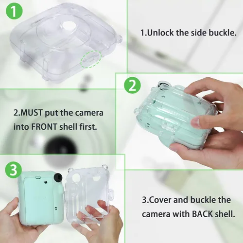 Vista 3 de Aenllosi Funda transparente para cámara Fujifilm Instax Mini 12, funda protectora para cámara de película instantánea con bolsillo para guardar 10