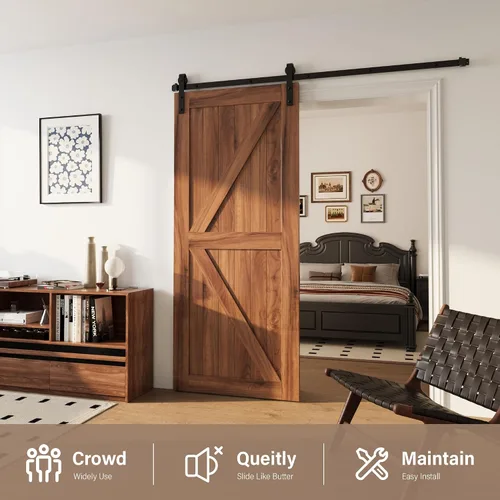 Vista 3 de WINSOON - Kit de accesorios para puerta corredera de estilo granero, estilo antiguo, para puertas individuales/dobles, superficie negra