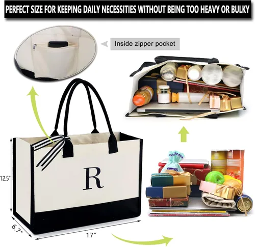 Vista 6 de BeeGreen Regalos para mujer, bolsa de lona con bolsillo bordado, bolsa de mano personalizada para amiga, mamá, profesora, hermana